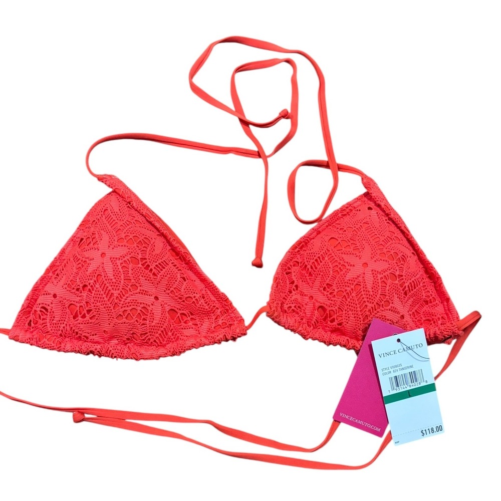Vince Camuto Tangerine Crochet Triangle Bikini‎ Top Swimsuit Beachwear Large NWT